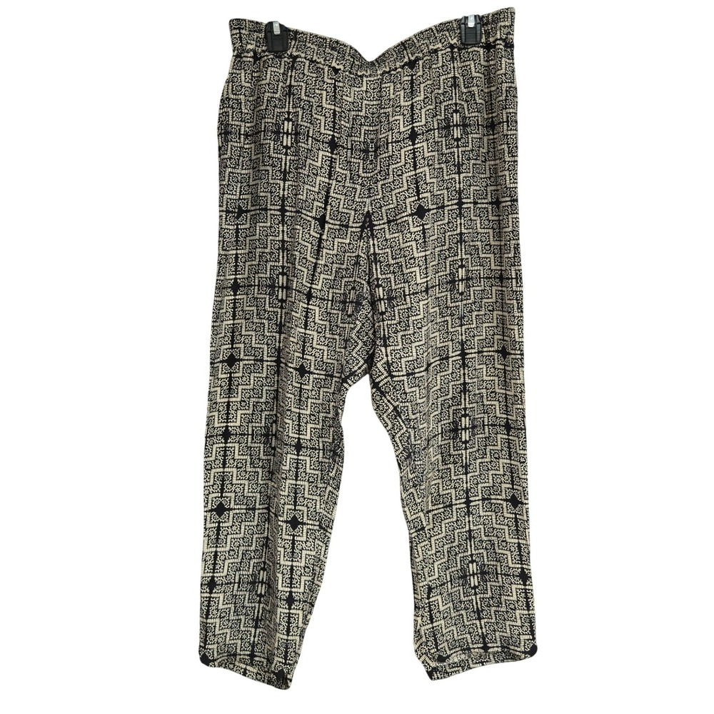Club Monaco 100% Silk Geometric Print Elastic Waist Pants Black Cream Women's 10